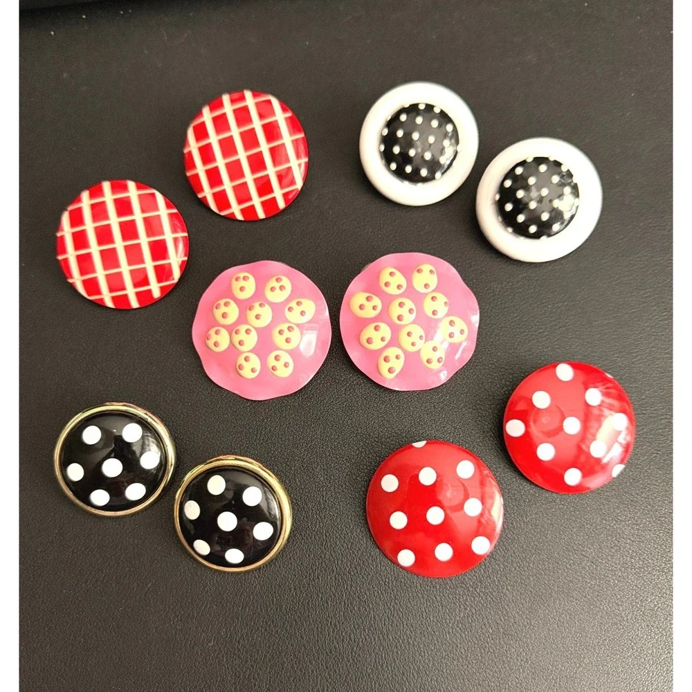 Vintage Earrings Red Pink Black Pop Art Lot